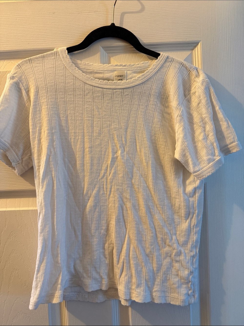 LESET White Ribbed Short Sleeve Tee